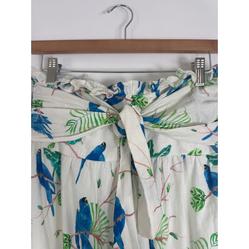 Tropical Farm Rio Womens S Strapless Jumpsuit White Blue Macaw Linen Blend Tie - Picture 10 of 13